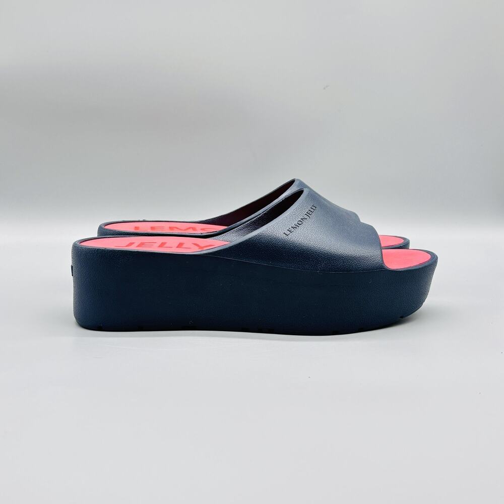 Lemon Jelly Sandals Womens 8.5 Navy Blue Platform Slide Jelly Slip On Shoes